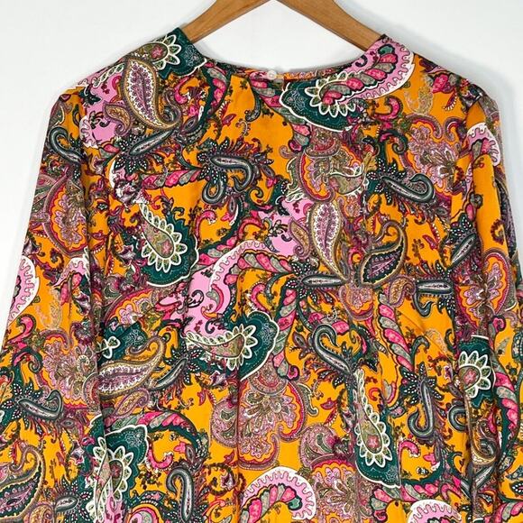Code X Mode Paisley Floral Print Satin Long Sleeve Shift Dress NWOT - Picture 3 of 16